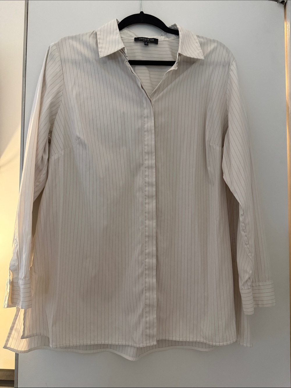 Lafayette 148 New York white/ Gold Pinstripe Button-Down Blouse
